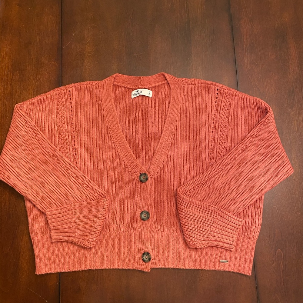 Hollister Dark Salmon Midriff Button Up Sweater